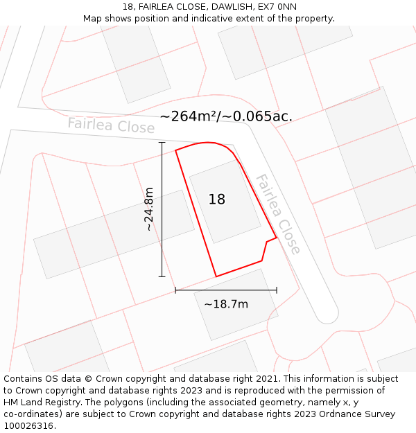 18, FAIRLEA CLOSE, DAWLISH, EX7 0NN: Plot and title map