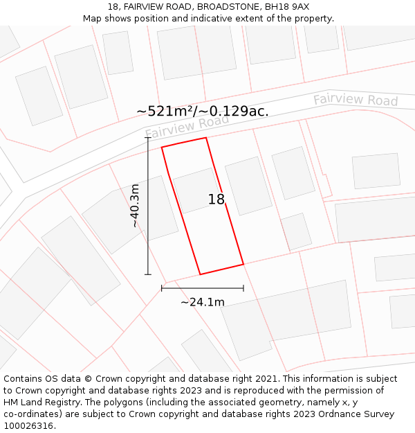 18, FAIRVIEW ROAD, BROADSTONE, BH18 9AX: Plot and title map