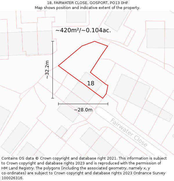 18, FAIRWATER CLOSE, GOSPORT, PO13 0HF: Plot and title map