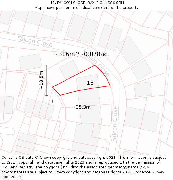 18, FALCON CLOSE, RAYLEIGH, SS6 9BH: Plot and title map