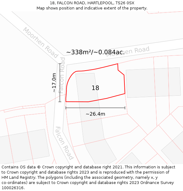18, FALCON ROAD, HARTLEPOOL, TS26 0SX: Plot and title map