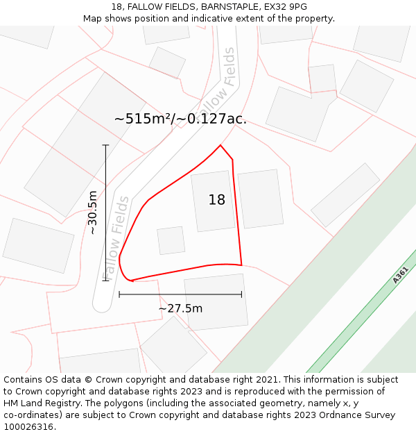 18, FALLOW FIELDS, BARNSTAPLE, EX32 9PG: Plot and title map