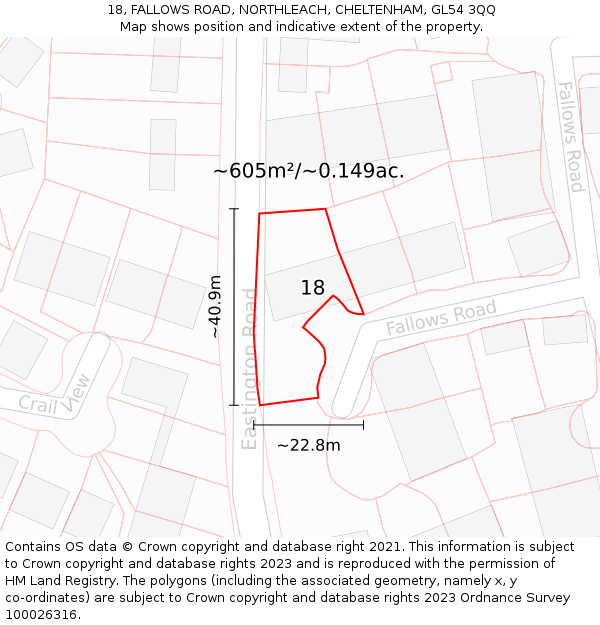 18, FALLOWS ROAD, NORTHLEACH, CHELTENHAM, GL54 3QQ: Plot and title map