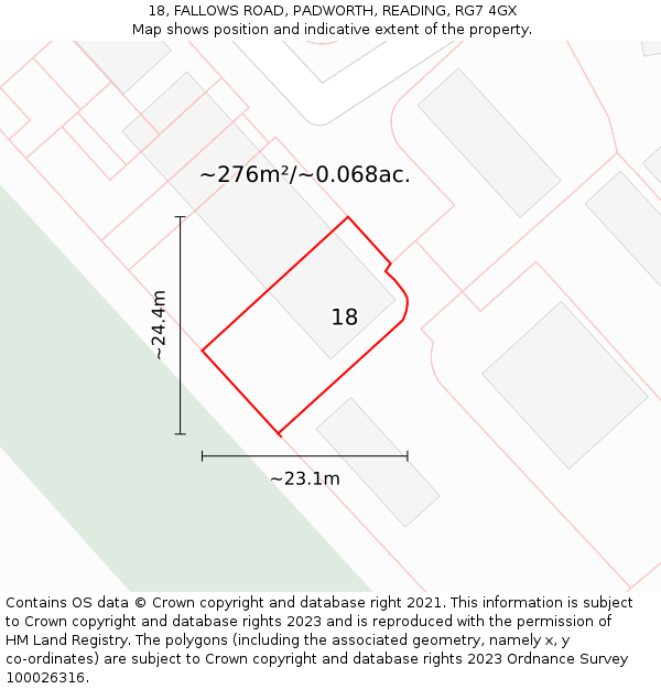 18, FALLOWS ROAD, PADWORTH, READING, RG7 4GX: Plot and title map