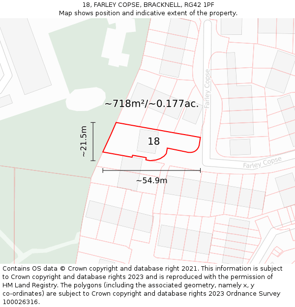 18, FARLEY COPSE, BRACKNELL, RG42 1PF: Plot and title map