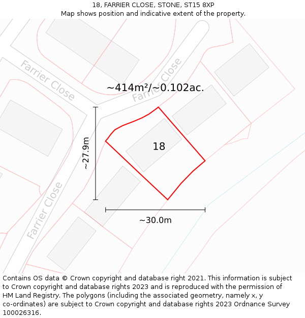 18, FARRIER CLOSE, STONE, ST15 8XP: Plot and title map