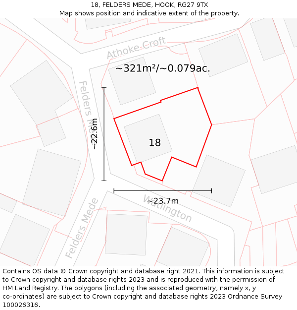 18, FELDERS MEDE, HOOK, RG27 9TX: Plot and title map