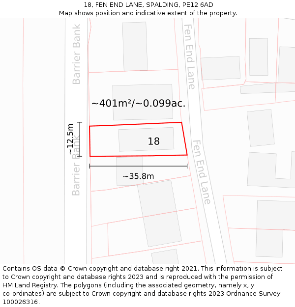 18, FEN END LANE, SPALDING, PE12 6AD: Plot and title map