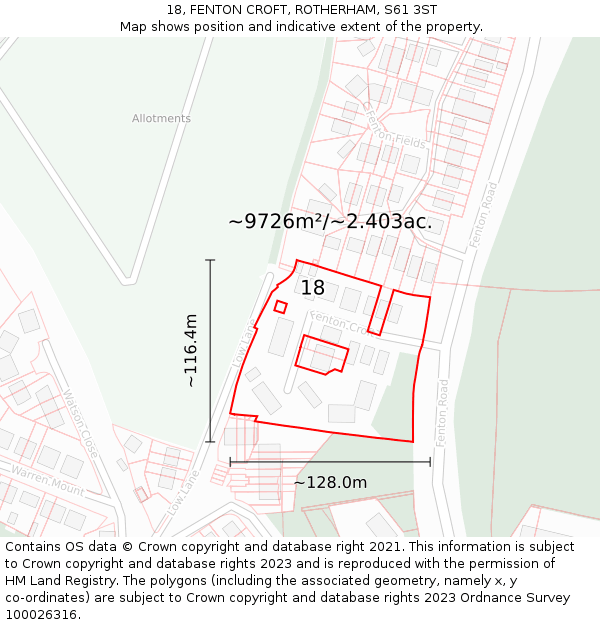 18, FENTON CROFT, ROTHERHAM, S61 3ST: Plot and title map