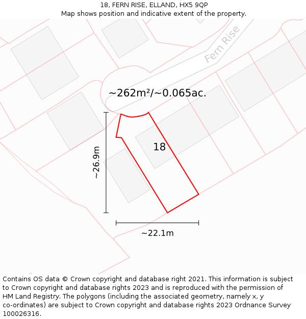 18, FERN RISE, ELLAND, HX5 9QP: Plot and title map