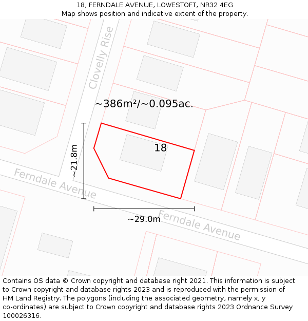 18, FERNDALE AVENUE, LOWESTOFT, NR32 4EG: Plot and title map