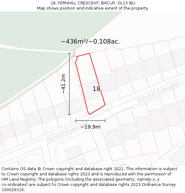 18, FERNHILL CRESCENT, BACUP, OL13 8JU: Plot and title map