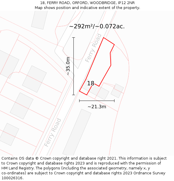 18, FERRY ROAD, ORFORD, WOODBRIDGE, IP12 2NR: Plot and title map