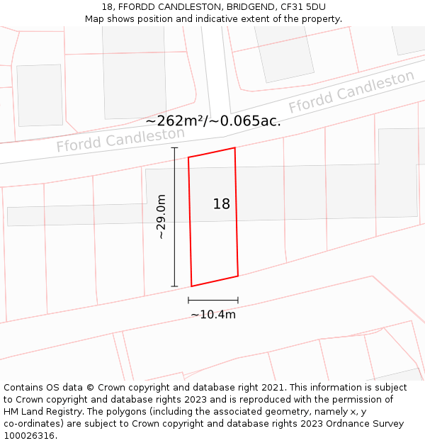 18, FFORDD CANDLESTON, BRIDGEND, CF31 5DU: Plot and title map