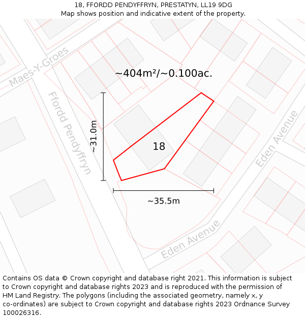 18, FFORDD PENDYFFRYN, PRESTATYN, LL19 9DG: Plot and title map