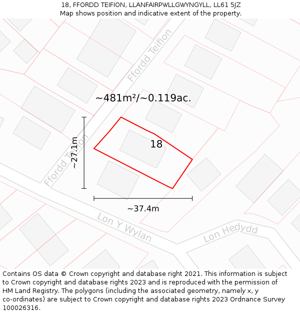 18, FFORDD TEIFION, LLANFAIRPWLLGWYNGYLL, LL61 5JZ: Plot and title map