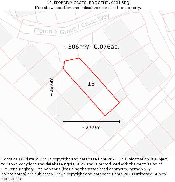 18, FFORDD Y GROES, BRIDGEND, CF31 5EQ: Plot and title map