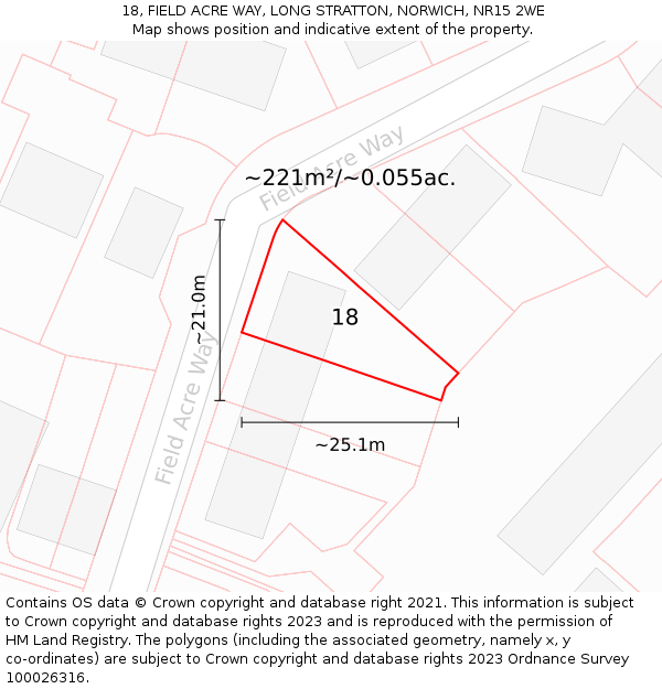 18, FIELD ACRE WAY, LONG STRATTON, NORWICH, NR15 2WE: Plot and title map