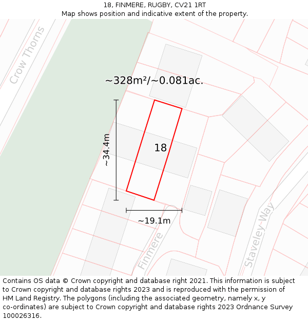 18, FINMERE, RUGBY, CV21 1RT: Plot and title map