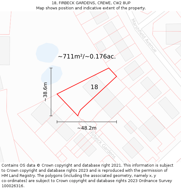 18, FIRBECK GARDENS, CREWE, CW2 8UP: Plot and title map