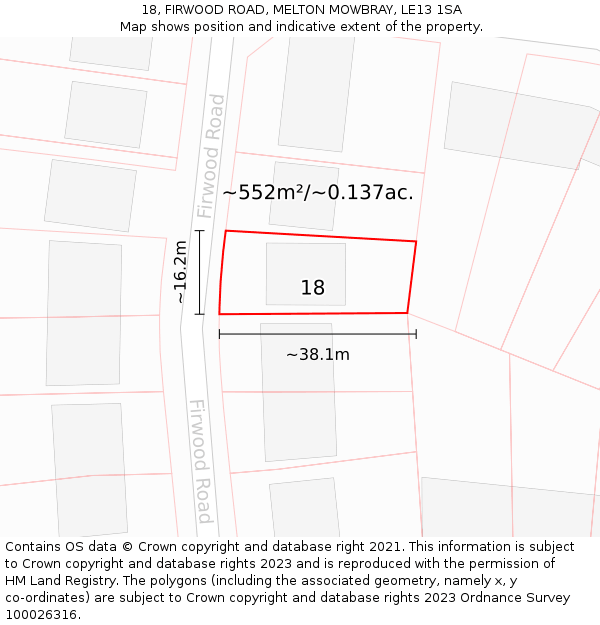 18, FIRWOOD ROAD, MELTON MOWBRAY, LE13 1SA: Plot and title map