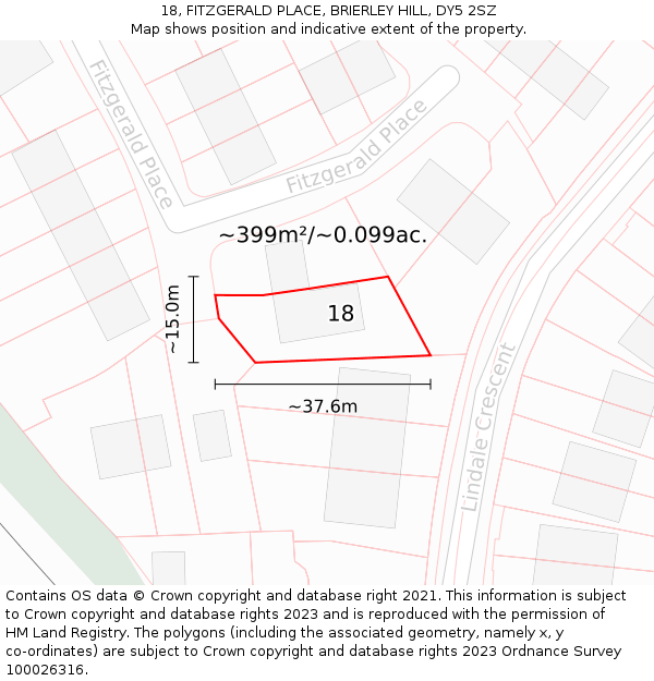 18, FITZGERALD PLACE, BRIERLEY HILL, DY5 2SZ: Plot and title map