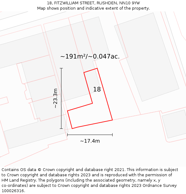 18, FITZWILLIAM STREET, RUSHDEN, NN10 9YW: Plot and title map