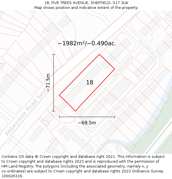 18, FIVE TREES AVENUE, SHEFFIELD, S17 3LW: Plot and title map