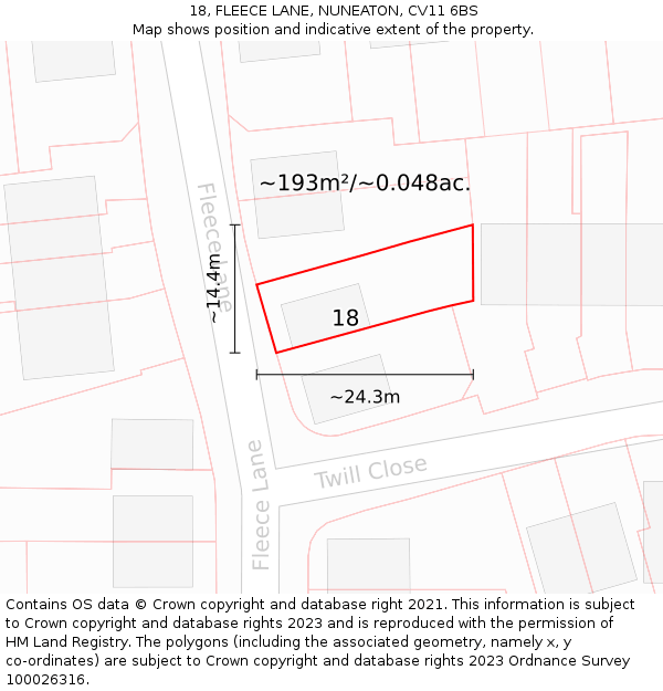 18, FLEECE LANE, NUNEATON, CV11 6BS: Plot and title map