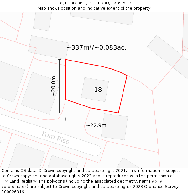 18, FORD RISE, BIDEFORD, EX39 5GB: Plot and title map