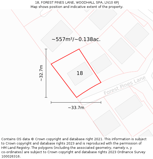 18, FOREST PINES LANE, WOODHALL SPA, LN10 6PJ: Plot and title map