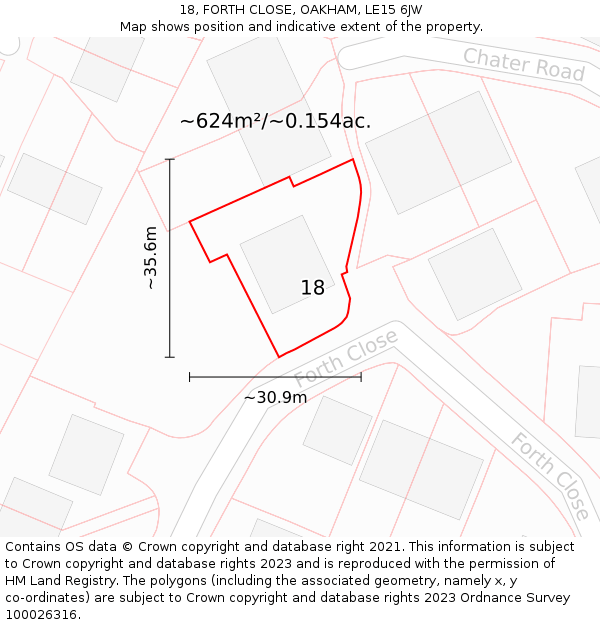 18, FORTH CLOSE, OAKHAM, LE15 6JW: Plot and title map