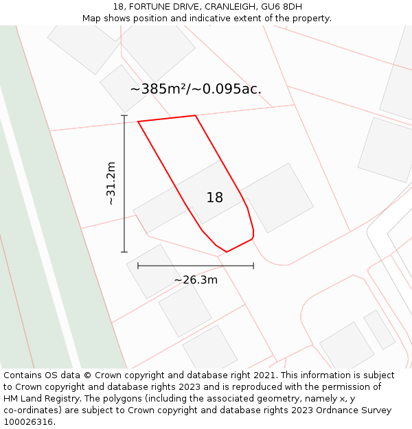 18, FORTUNE DRIVE, CRANLEIGH, GU6 8DH: Plot and title map