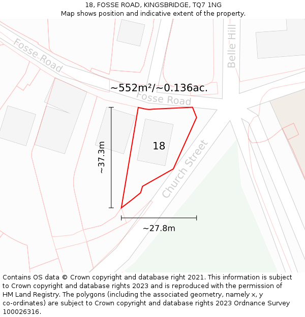 18, FOSSE ROAD, KINGSBRIDGE, TQ7 1NG: Plot and title map