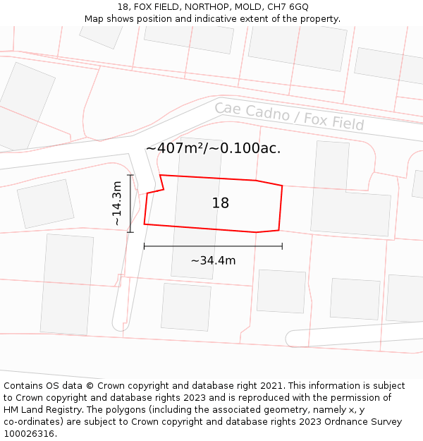 18, FOX FIELD, NORTHOP, MOLD, CH7 6GQ: Plot and title map