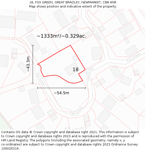 18, FOX GREEN, GREAT BRADLEY, NEWMARKET, CB8 9NR: Plot and title map