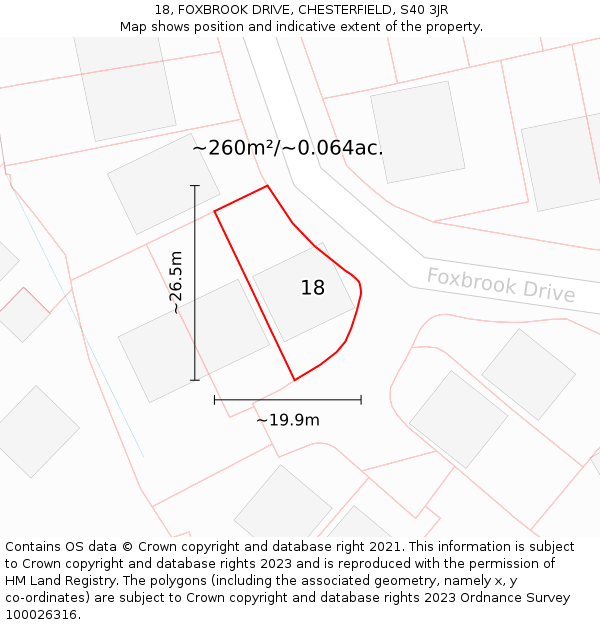 18, FOXBROOK DRIVE, CHESTERFIELD, S40 3JR: Plot and title map