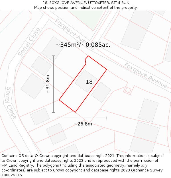 18, FOXGLOVE AVENUE, UTTOXETER, ST14 8UN: Plot and title map