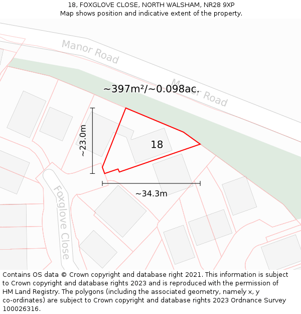 18, FOXGLOVE CLOSE, NORTH WALSHAM, NR28 9XP: Plot and title map