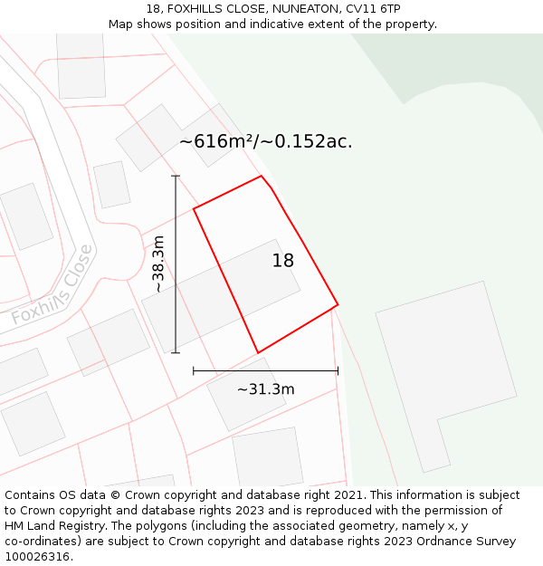 18, FOXHILLS CLOSE, NUNEATON, CV11 6TP: Plot and title map