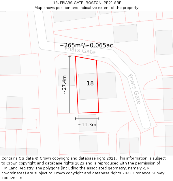 18, FRIARS GATE, BOSTON, PE21 8BF: Plot and title map