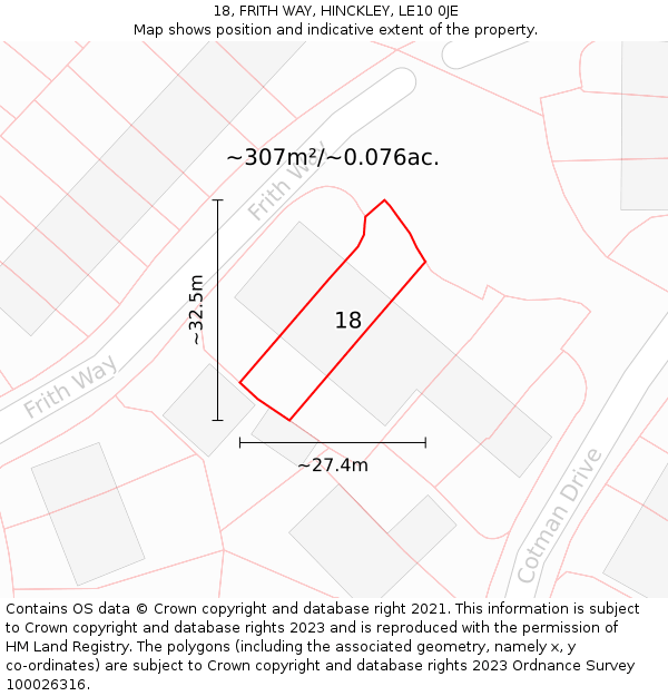 18, FRITH WAY, HINCKLEY, LE10 0JE: Plot and title map