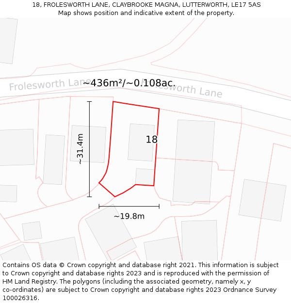 18, FROLESWORTH LANE, CLAYBROOKE MAGNA, LUTTERWORTH, LE17 5AS: Plot and title map