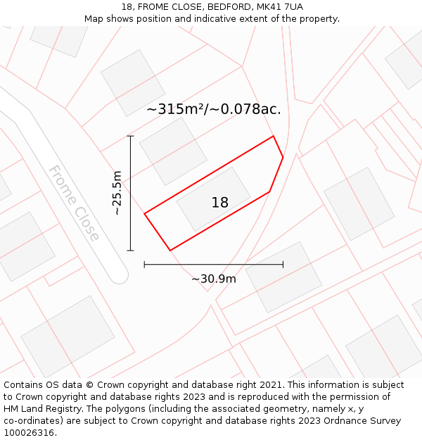 18, FROME CLOSE, BEDFORD, MK41 7UA: Plot and title map