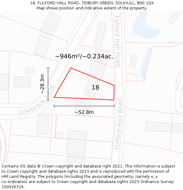 18, FULFORD HALL ROAD, TIDBURY GREEN, SOLIHULL, B90 1QX: Plot and title map