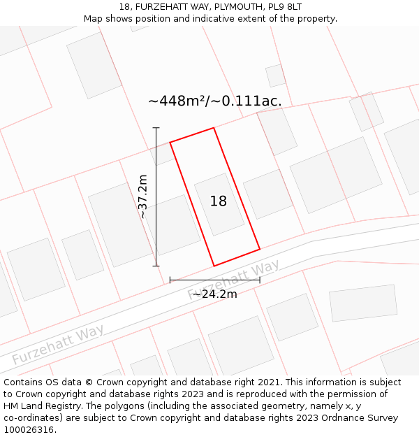 18, FURZEHATT WAY, PLYMOUTH, PL9 8LT: Plot and title map