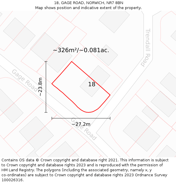 18, GAGE ROAD, NORWICH, NR7 8BN: Plot and title map