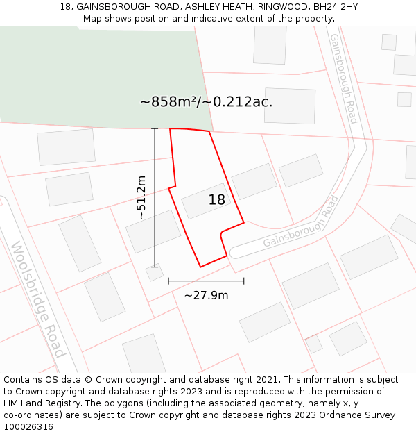 18, GAINSBOROUGH ROAD, ASHLEY HEATH, RINGWOOD, BH24 2HY: Plot and title map