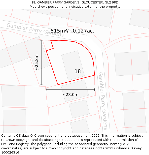 18, GAMBIER PARRY GARDENS, GLOUCESTER, GL2 9RD: Plot and title map