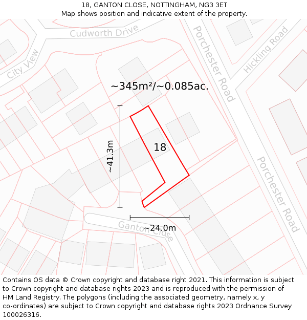 18, GANTON CLOSE, NOTTINGHAM, NG3 3ET: Plot and title map